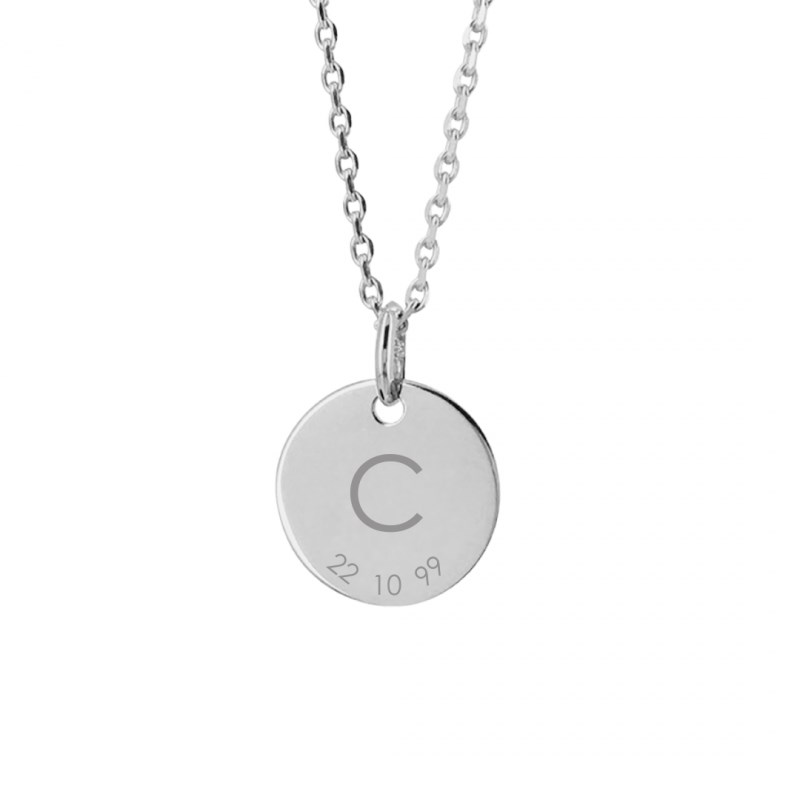 Collier initiale et date en argent