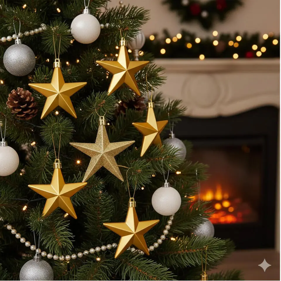 Christmas goods Kerstshangers - 6x - sterren - goud - 10 cm