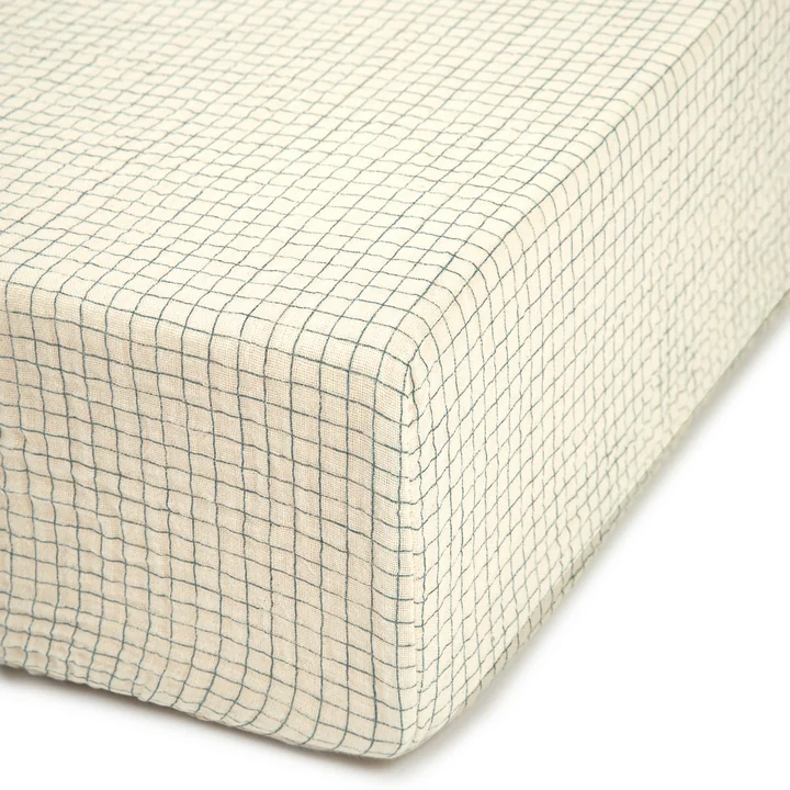Nobodinoz - Wabi Sabi Spannbettlaken, 70 x 140 x 15 cm, blue grid
