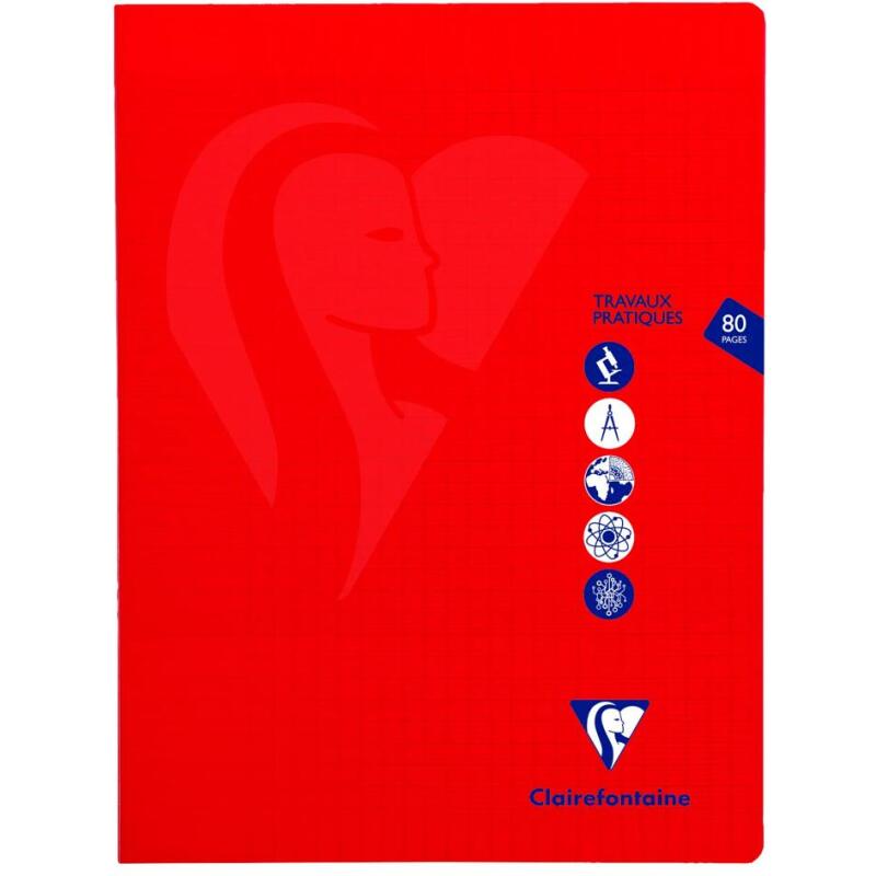 Cahier Travaux Pratiques piqué Mimesys 24x32cm 80 pages grands carreaux + uni couverture polypropylène Couleur aléatoire - Assortis
