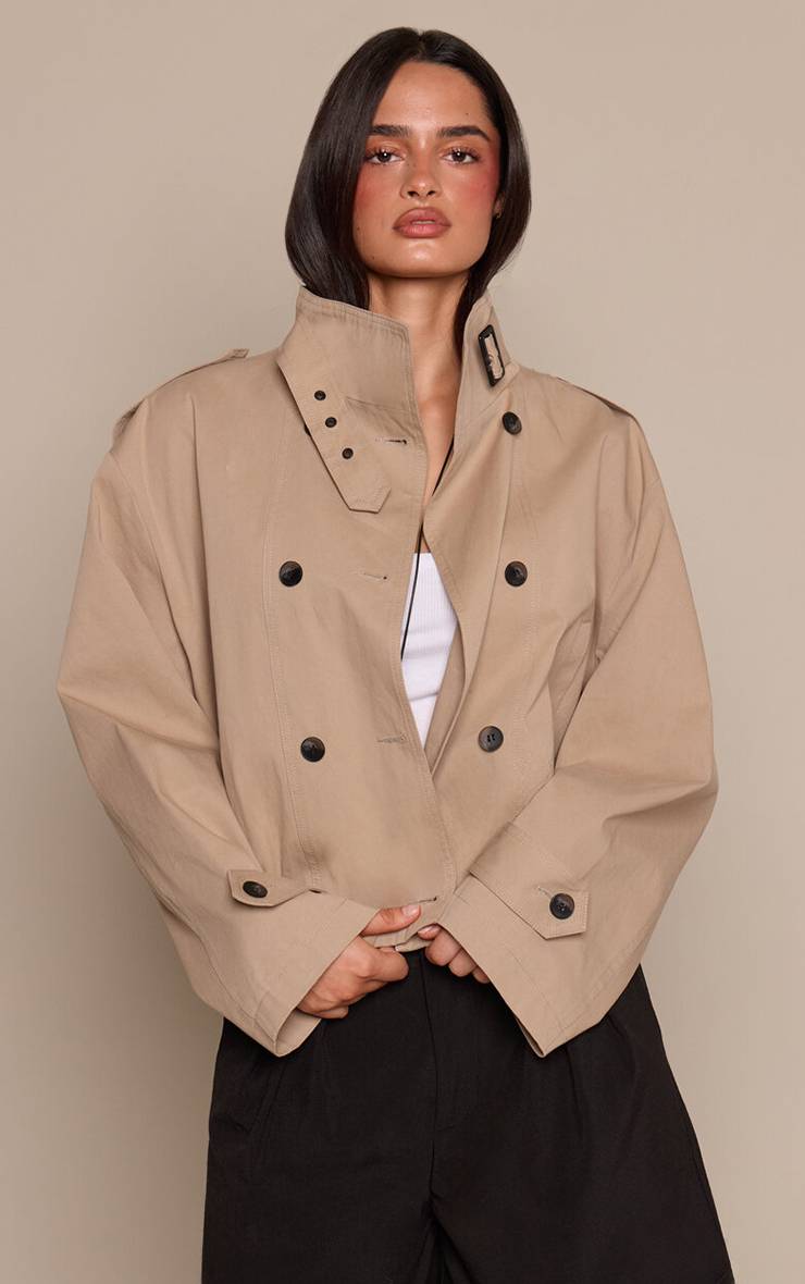 Beige Trench Court À Col Cheminée Et Ourlet Ballon
