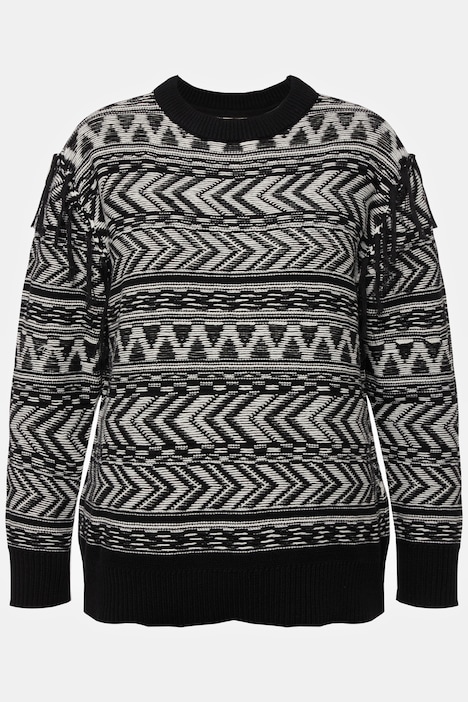 Pullover, Fransen, Rundhals, Langarm, Biobaumwolle