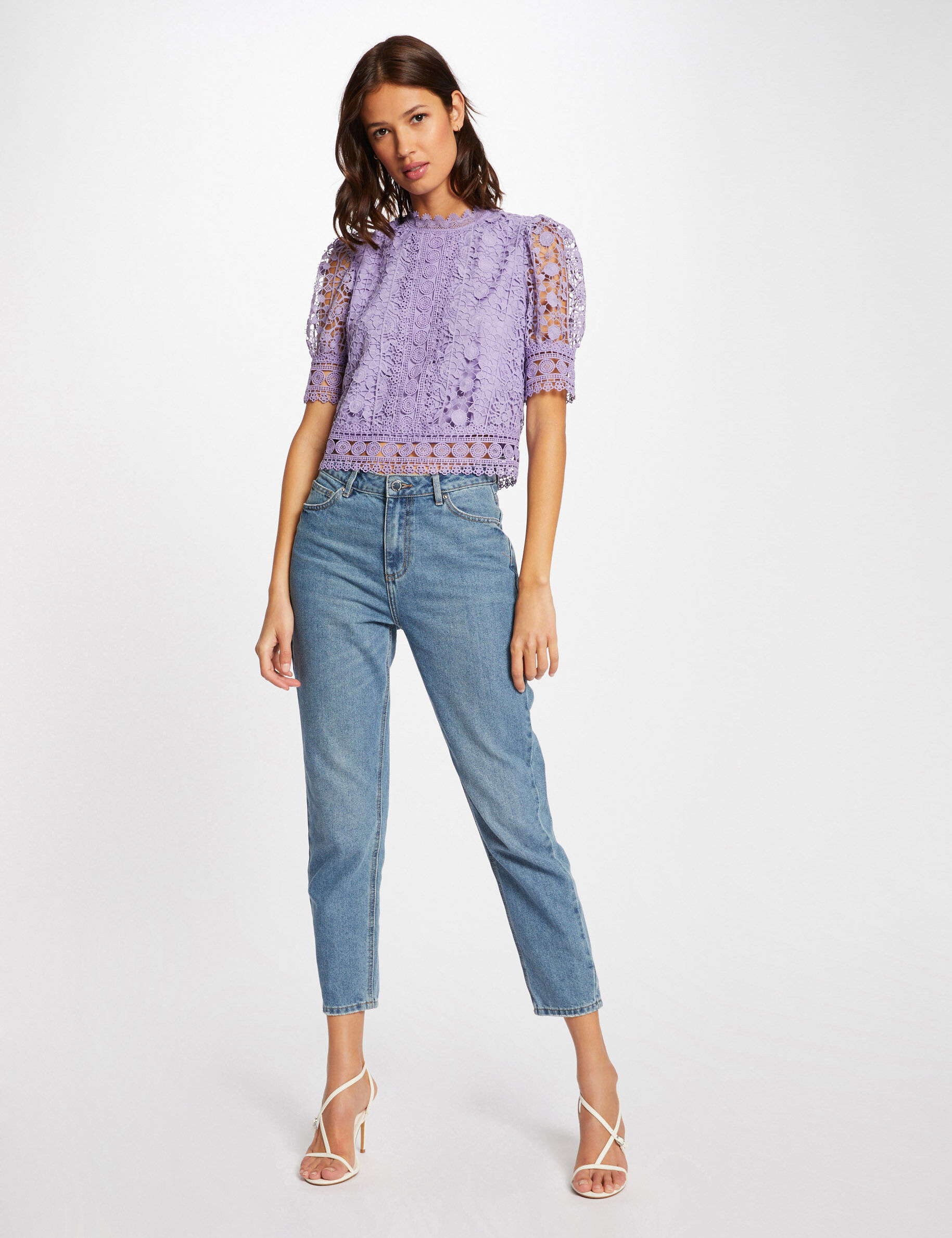 Blouse manches courtes en dentelle violet femme - violet