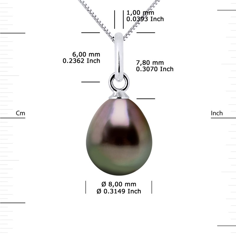 Pendentif Articulé Fil - Véritable Perle de Culture de Tahiti Poire 8-9 mm - Or Blanc 750 Millièmes
