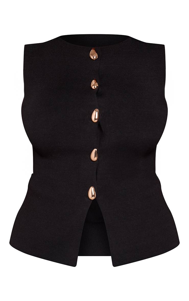 Noir Gilet Grande Taille En Maille Compacte Boutonné