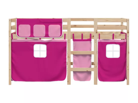 Lit mezzanine enfants avec rideaux sans matelas rose 90x190 cm