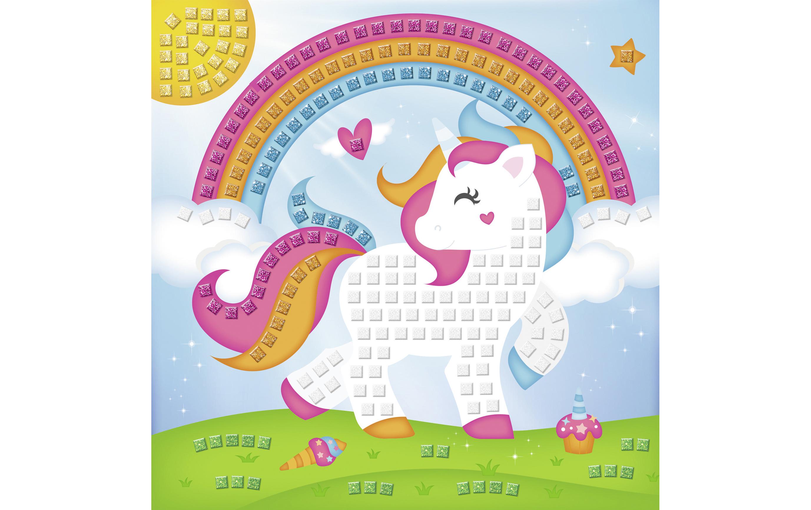 Moosgummi-Set Glitter Einhorn, MehrfarbigMoosgummi mit Glitter-Effekten