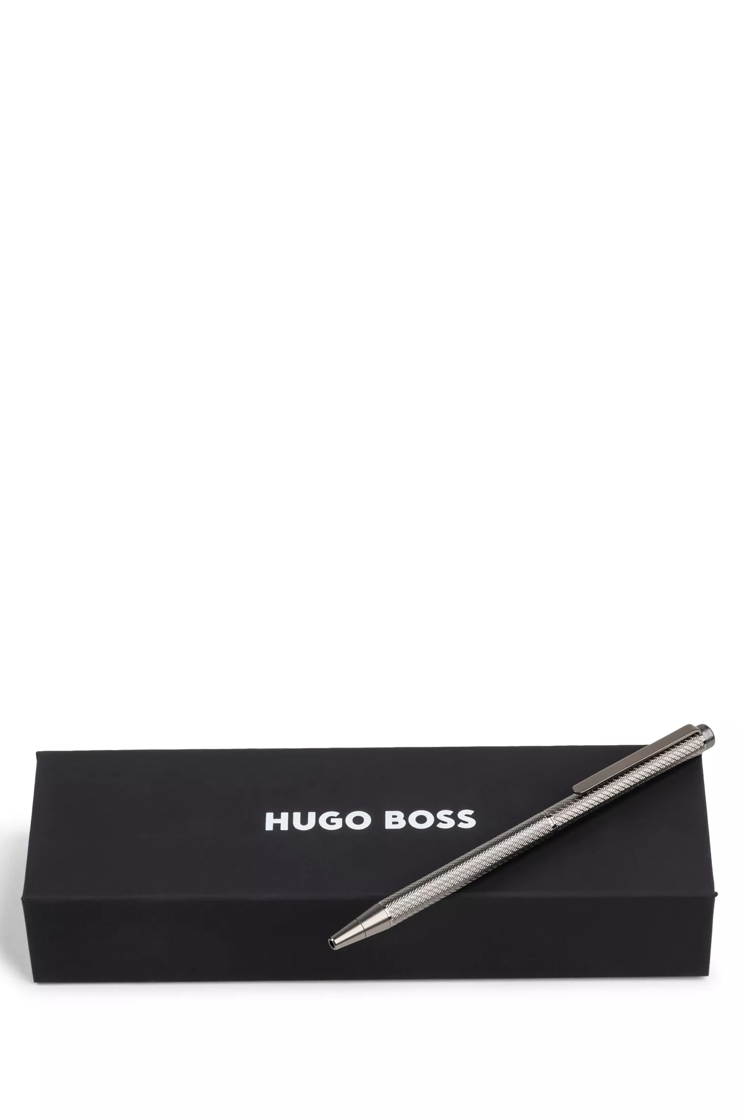 Caneta esferográfica BOSS preta e cinza-chumbo com padrão gravado