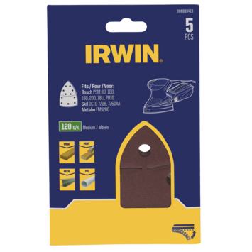 Irwin schuurvel voor multischuurmachines Bosch PSM, Skil, Lux, Metabo, zelfklevend K120, 5 stuks