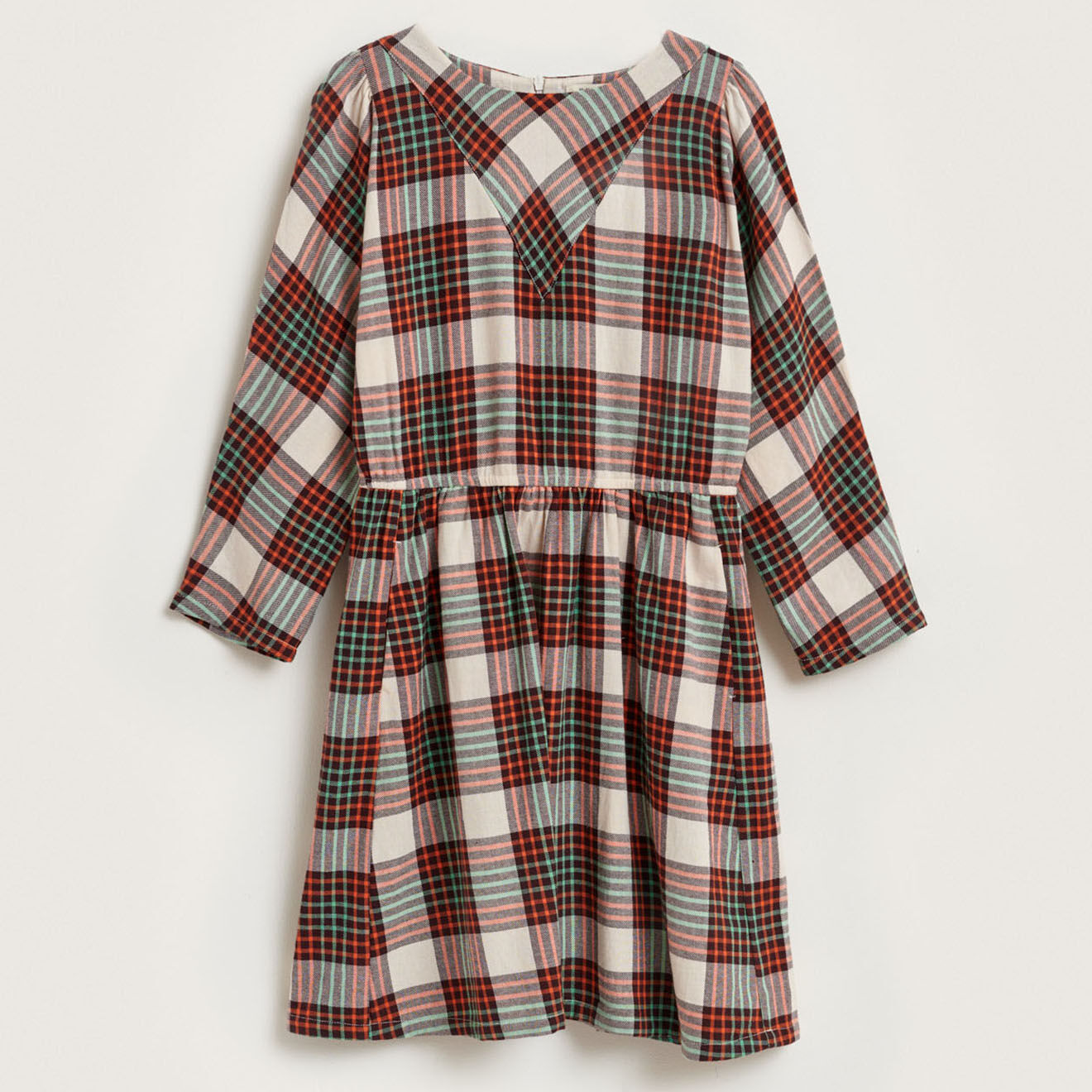 Bellerose Robe Ilusion en Coton à carreaux beige/orange/vert