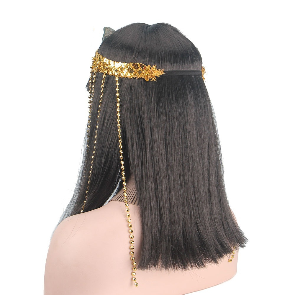 Kleopatra Ägyptische Königin Perücke Fasnachts Kostüm Zubehör Motto Party / Halloween Accessoire inkl. Haarband - Schwarz / Gold
