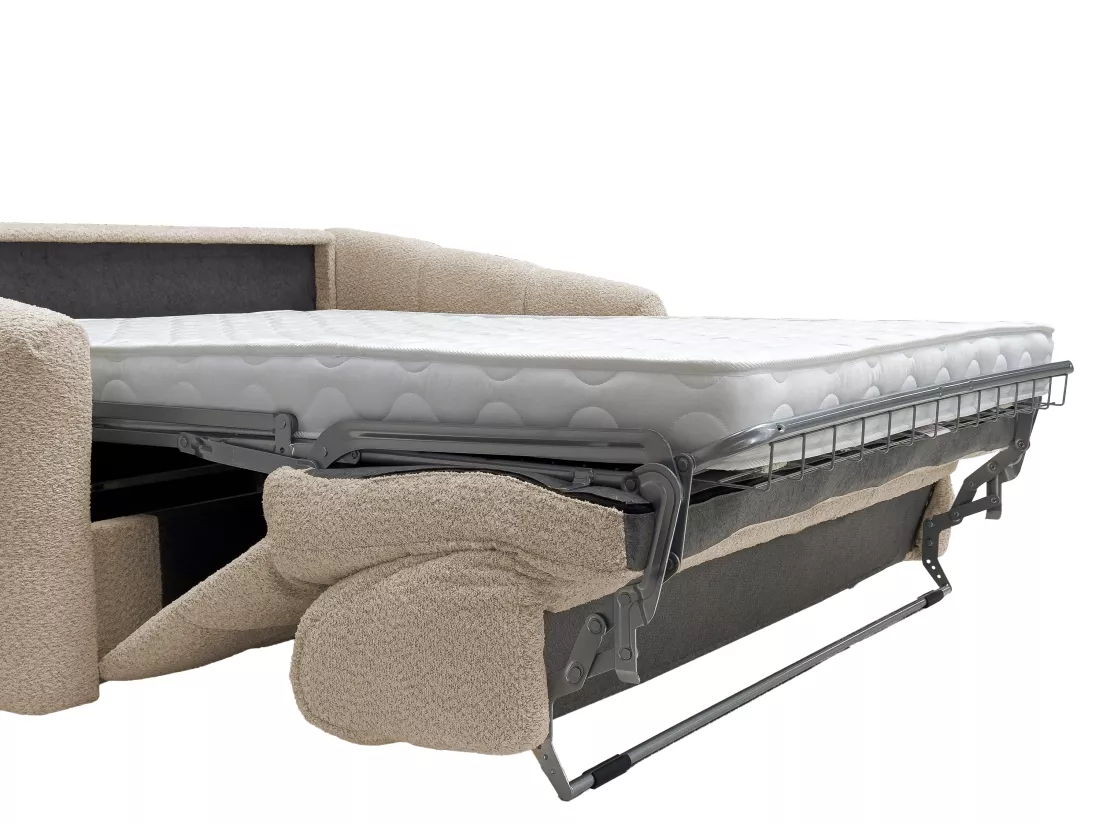 Canapé 4 places convertible express en tissu bouclette beige - Couchage 160 cm - Matelas 13 cm RETUNA II