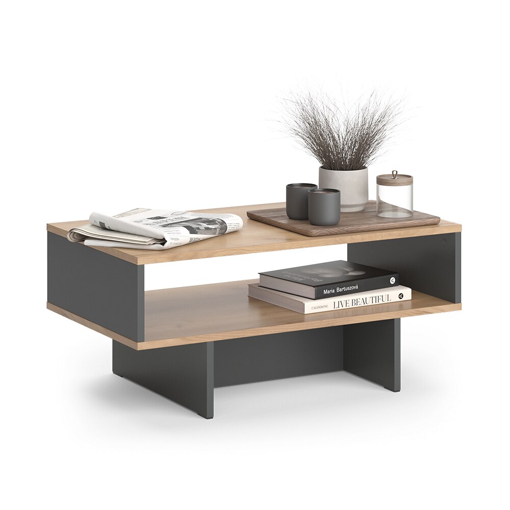 Vicco Couchtisch Josef Anthrazit Eiche 80 x 35 cm Wohnzimmertisch mit Regal modern