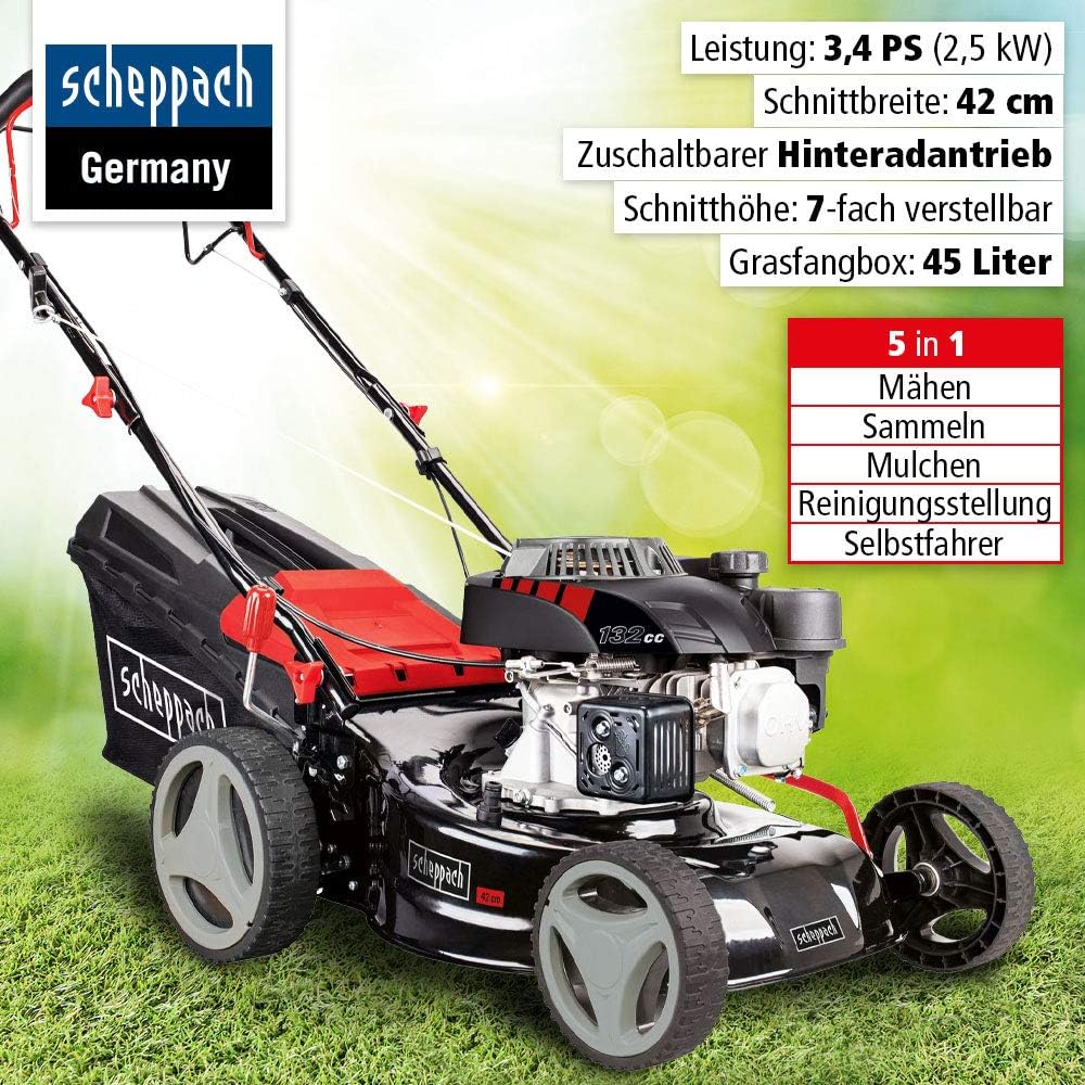 Scheppach Benzin-Rasenmäher MS132-42 SE Rasentrimmer Gartenpflege