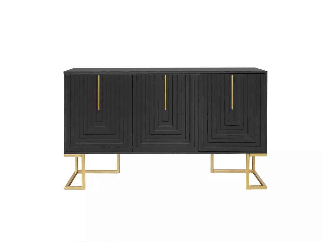 Commode buffet haut avec 3 portes noir mat motif de forme U H81/B138/T40 CRUUGREN BLACK