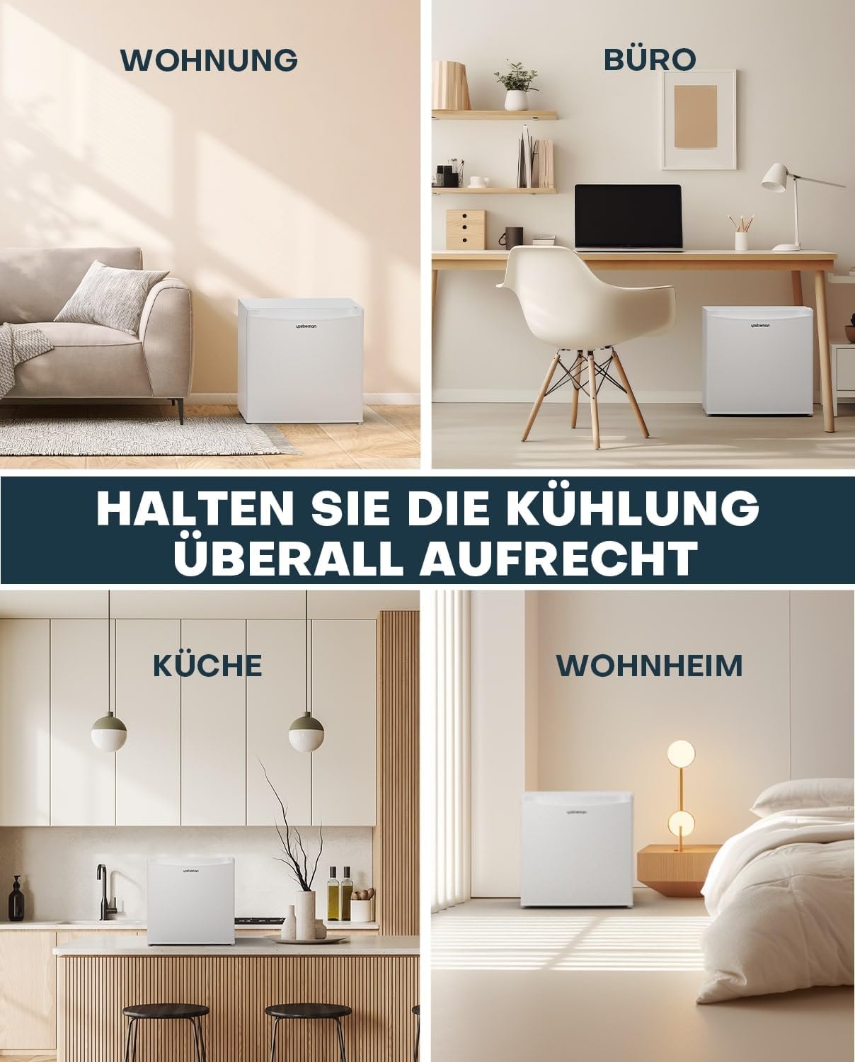 Upstreman 46L Mini-Kühlschrank mit Gefrierfach, einstellbarem Thermostat, energiesparend, geräuscharm, eintüriger Kompaktkühlschrank für Wohnheim, Büro, Schlafzimmer, Weiß-FR17