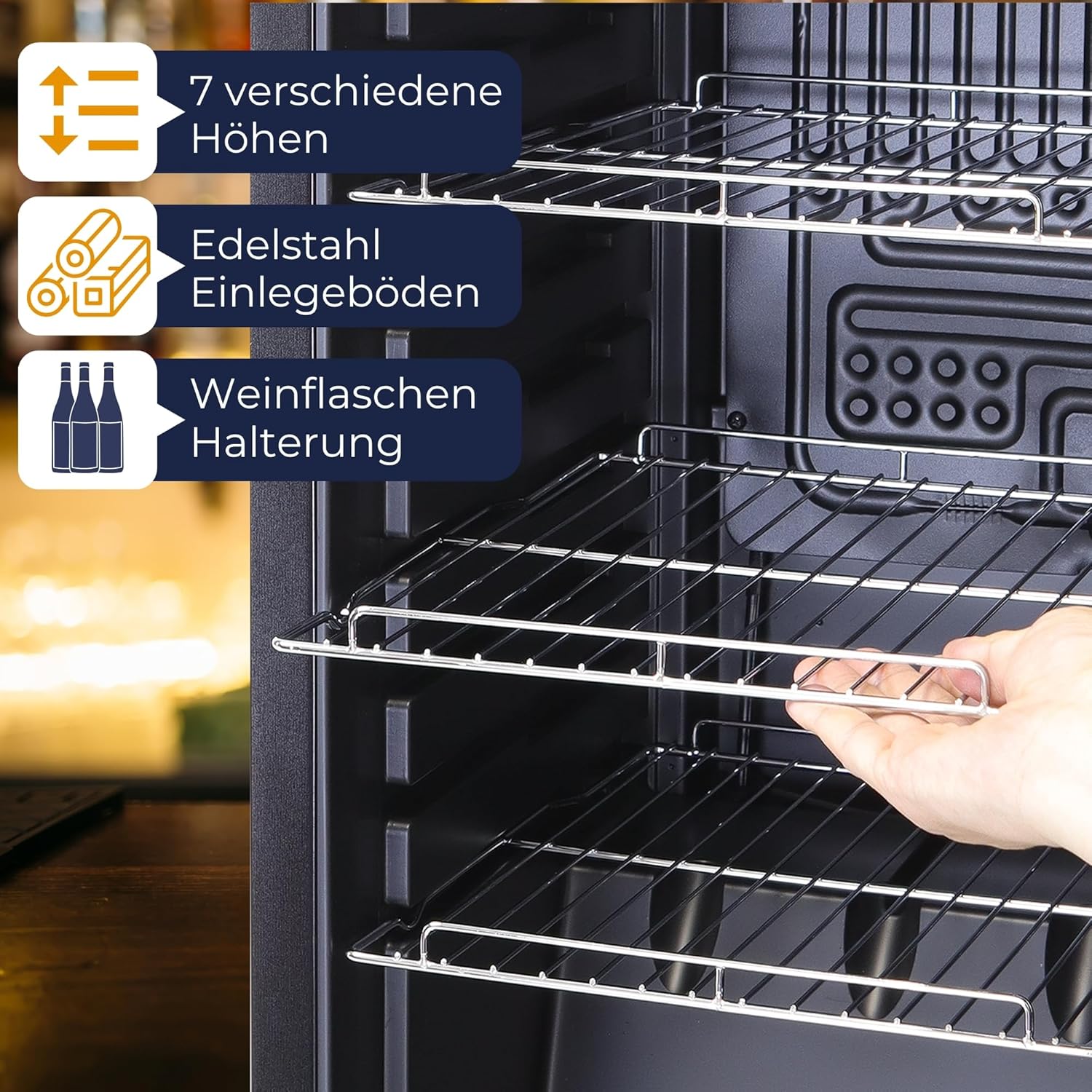 Kühlschrank mit Glastür GK50– Leiser Getränkekühlschrank mit LED, Touchscreen & Schloss kleiner Flaschenkühlschrank schwarz 50L