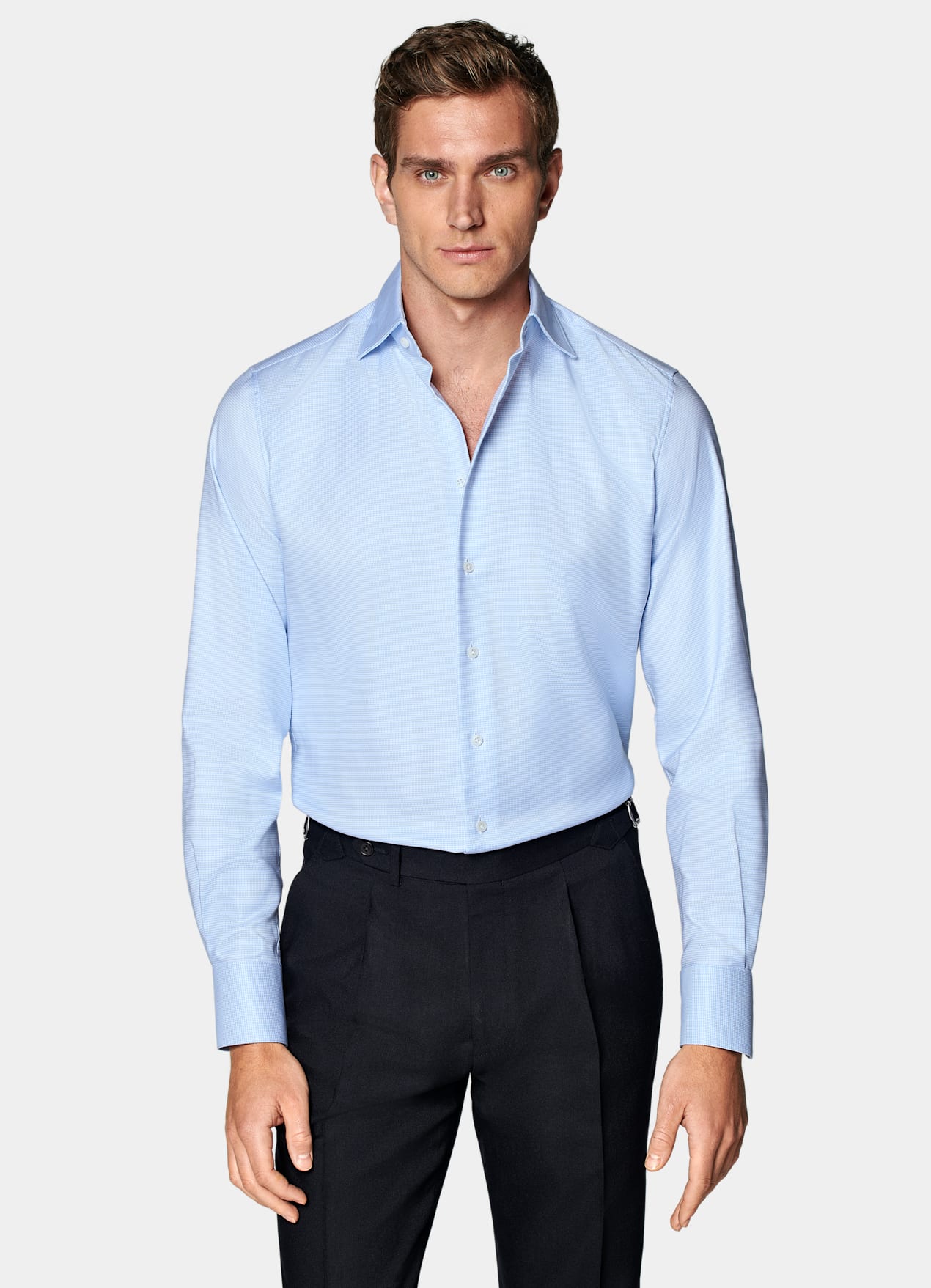 Chemise coupe ajustée en twill bleu clair pied-de-poule