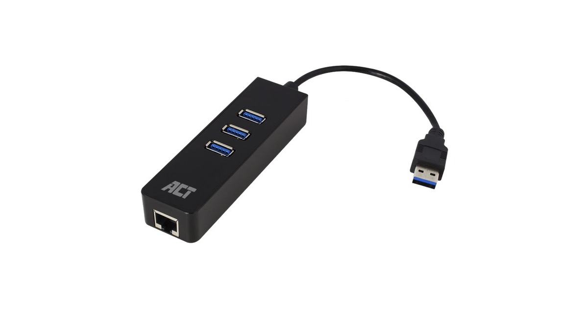 ACT ConnectivityAC6310 USB Hub 3.2 met 3 USB-A poorten en ethernet usb-hub  (Zwart)