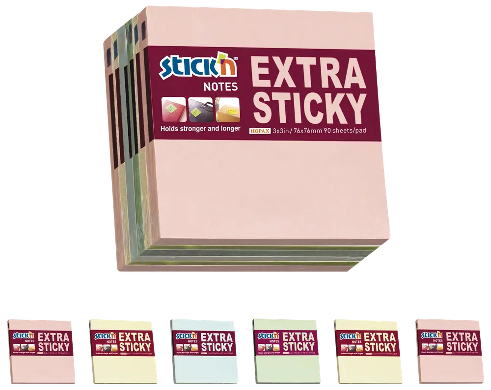 Sticky notes 76x76 mm 90 ark x 6 blokke - pastel farver