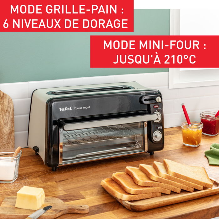 Grille-pain Toast'n grill mini four 2 en 1, 6 thermostat, longue fente, mini four 210°