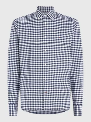 Camisa Oxford Clássica de Corte Regular com Estampa Vichy