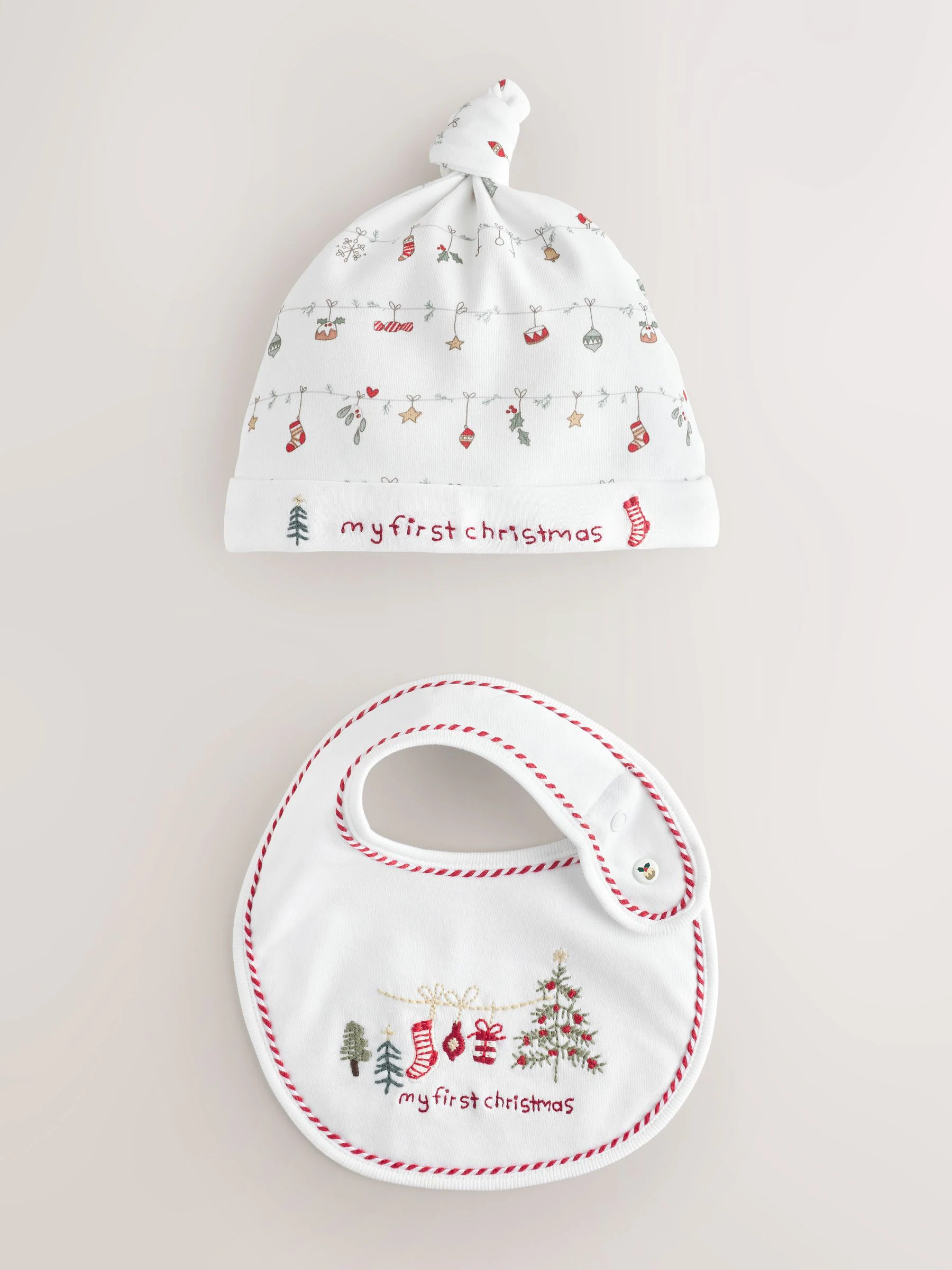 Rood - Mijn Eerste Kerstmis Hoed en Slabbetje Set (0-12mnd)