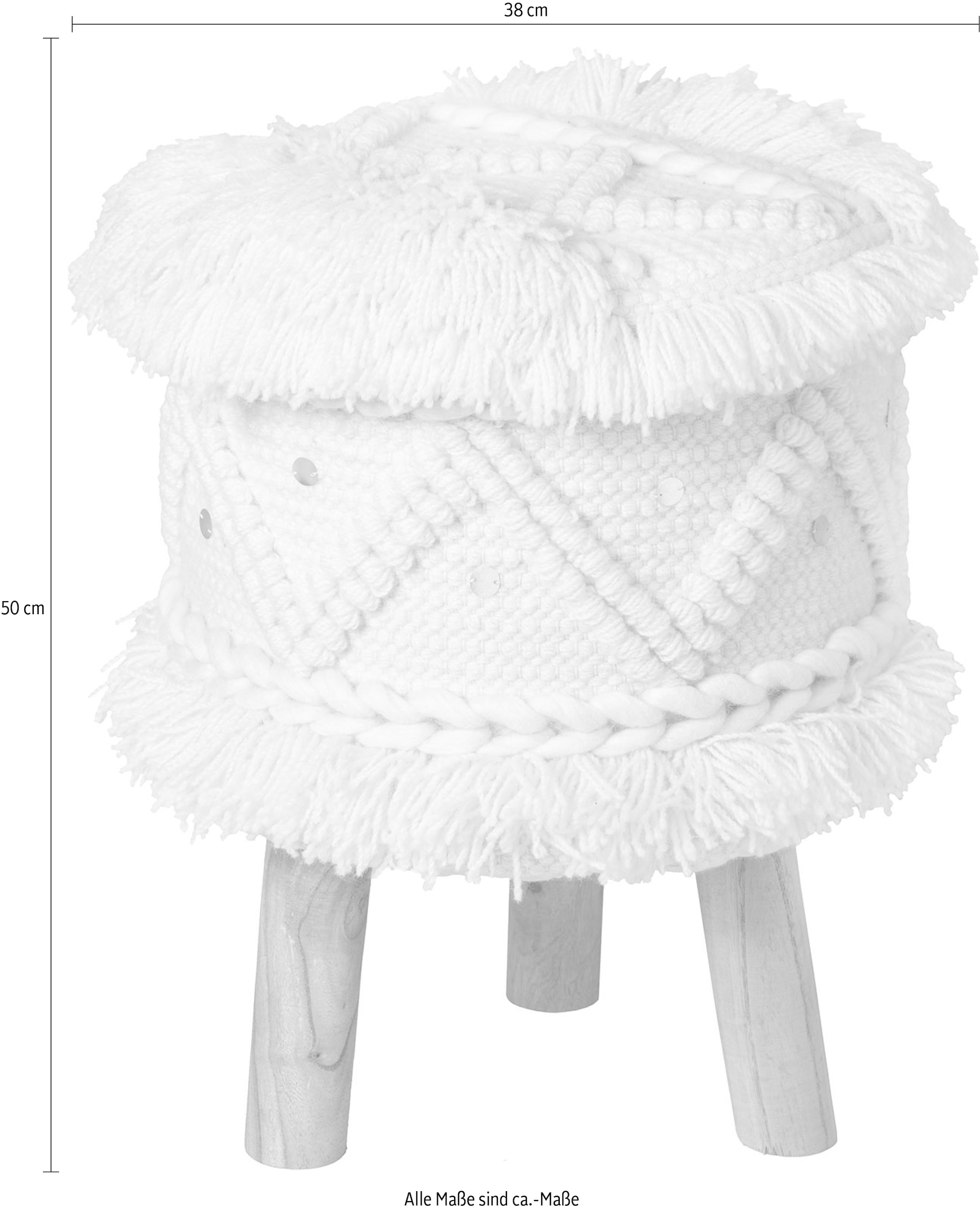 Kayoom Sitzhocker »Hocker Bohist 525, charaktergebende Strukturen mit Fransen und Quasten« 1 Stk. tlg. handgefertigtes Unikat, Boho-Style, gut kombinierbar