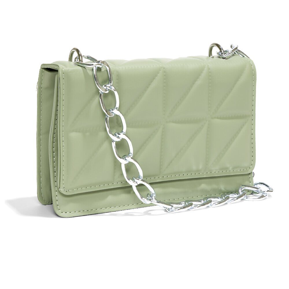 Sac pochette effet matelassée avec chaîne métal 20xH13cm - 2 modèles noir ou vert