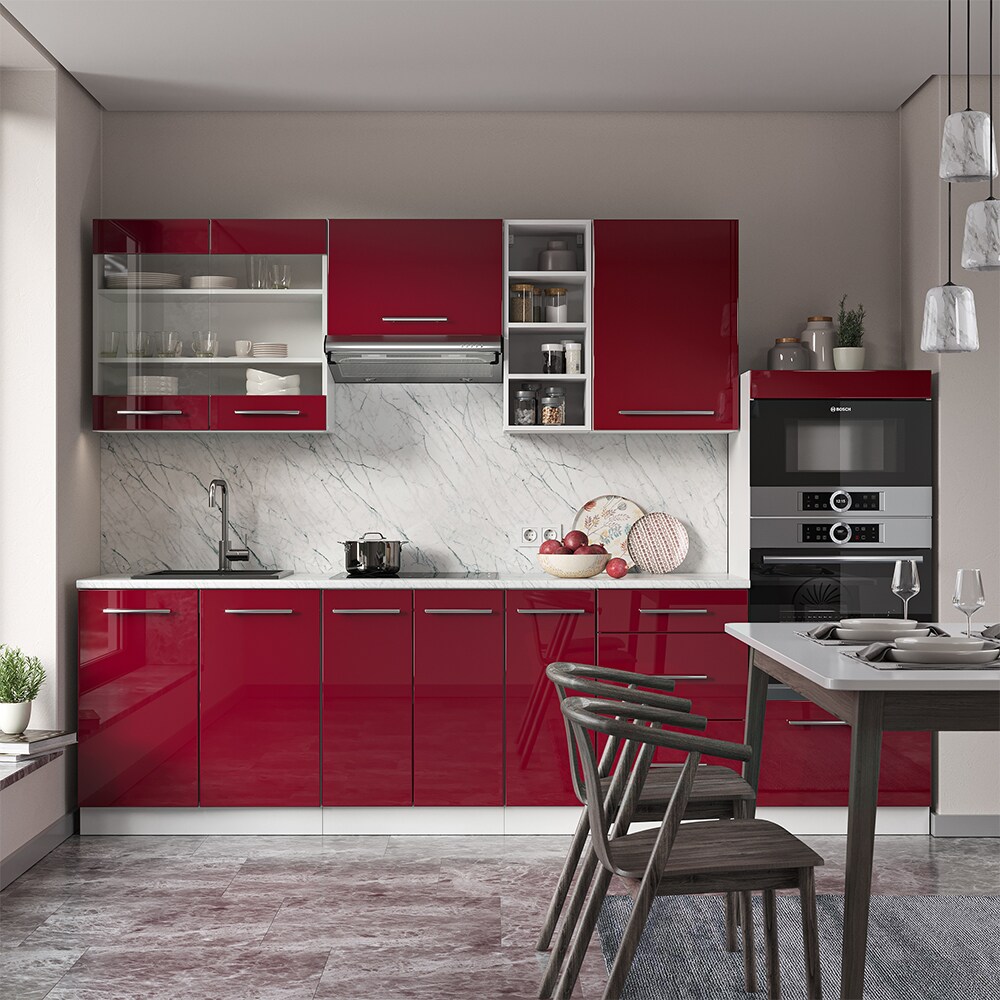 Vicco Küchenzeile Küchenblock Einbauküche 280cm Fame-Line Bordeaux Hochglanz