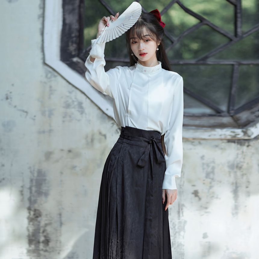 Girls Supply - Blouse met lange mouwen en mockneck en effen kleur / Maxi-rok met hoge taille