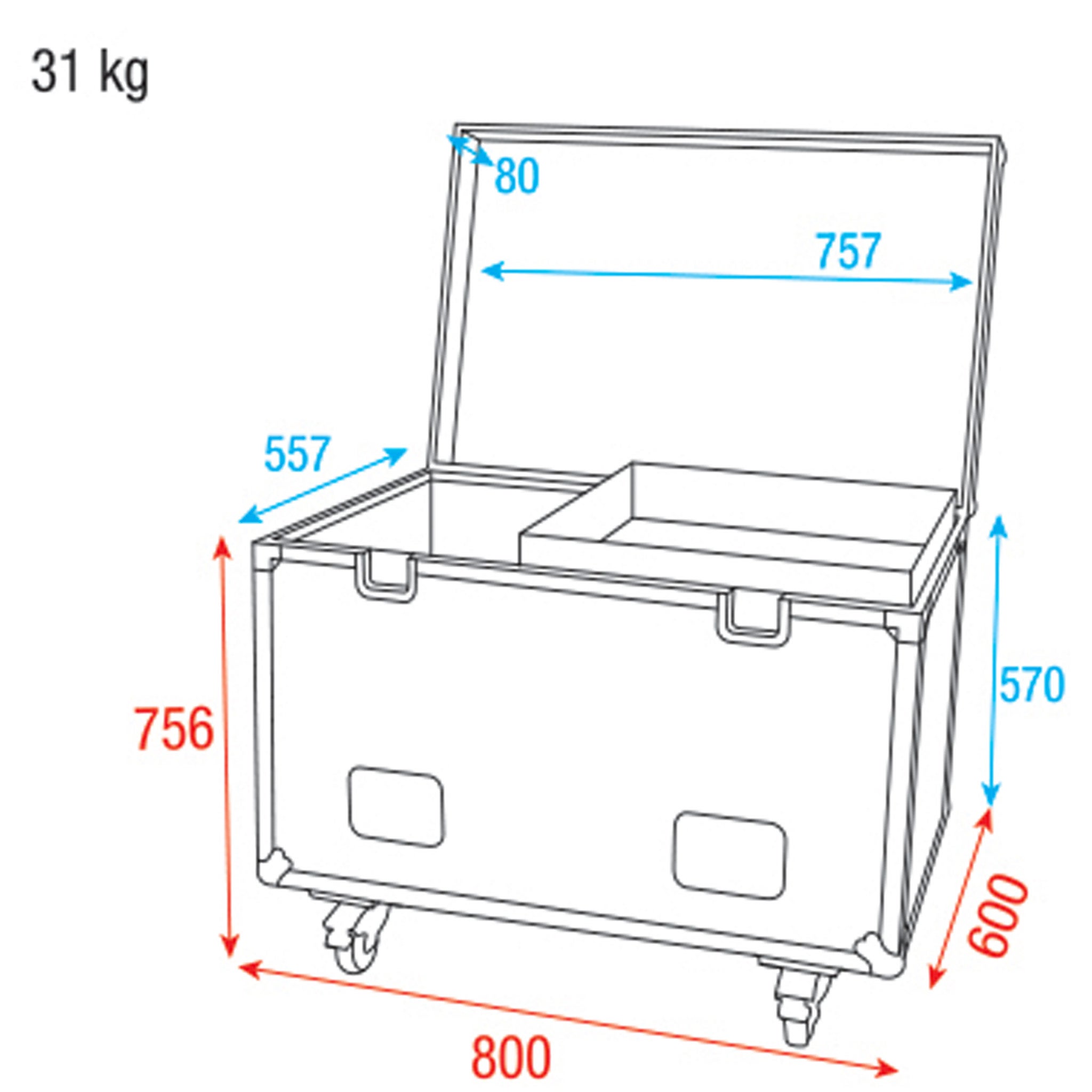 Showgear Multiflex Case 80 universele utility flightcase op wielen 80 x 60 x 75,6 cm