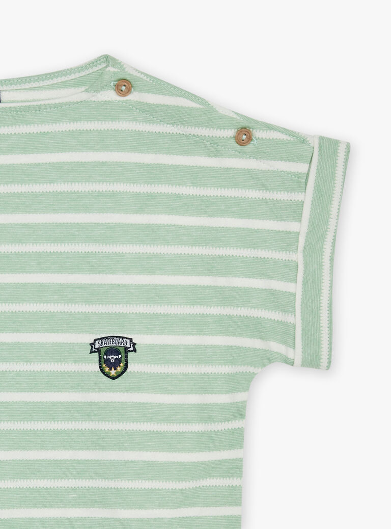 T-shirt vert à rayures écrues