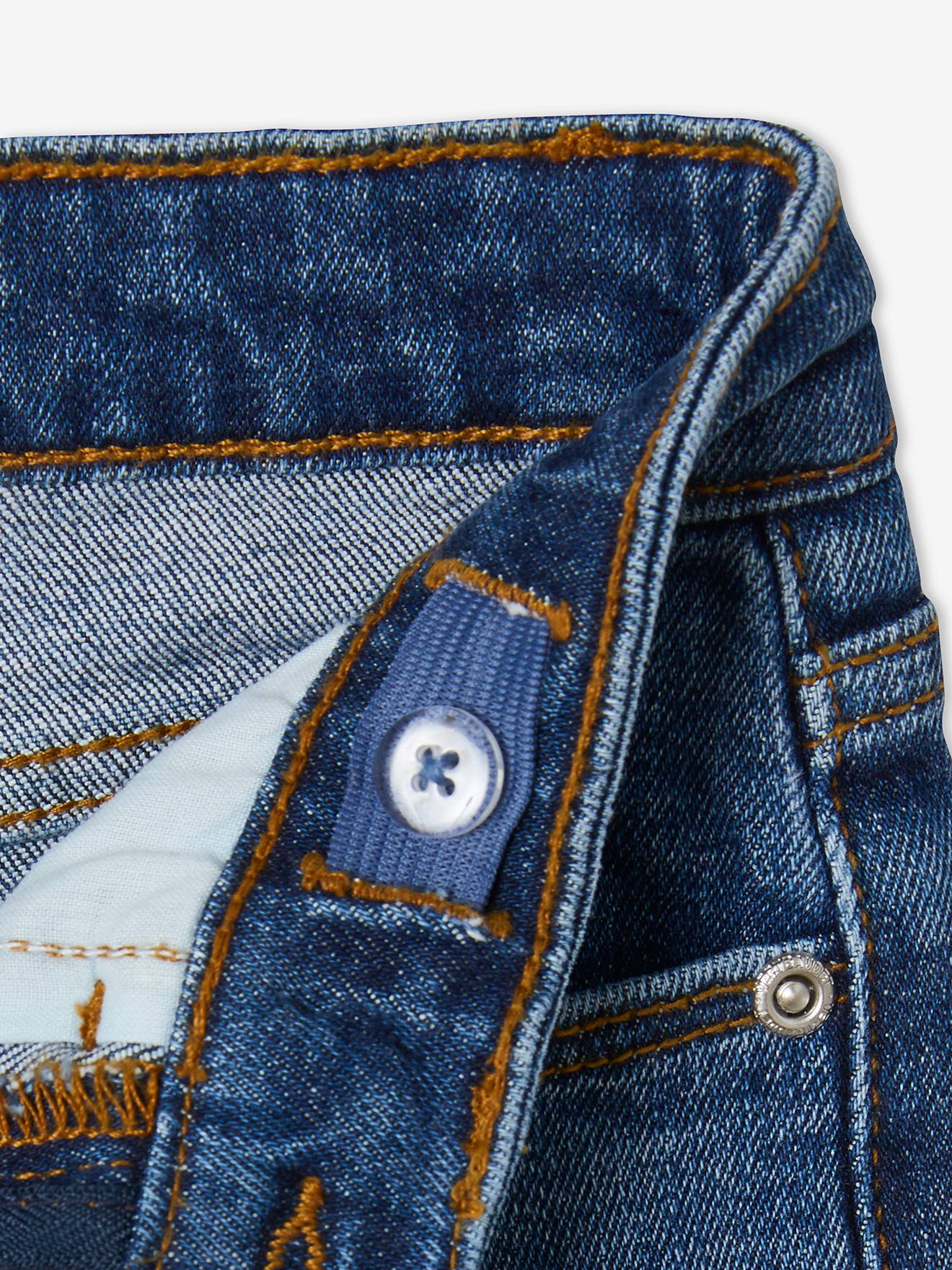 Shorts jeans com barra dobrada, para meninas, lavagem azul escura