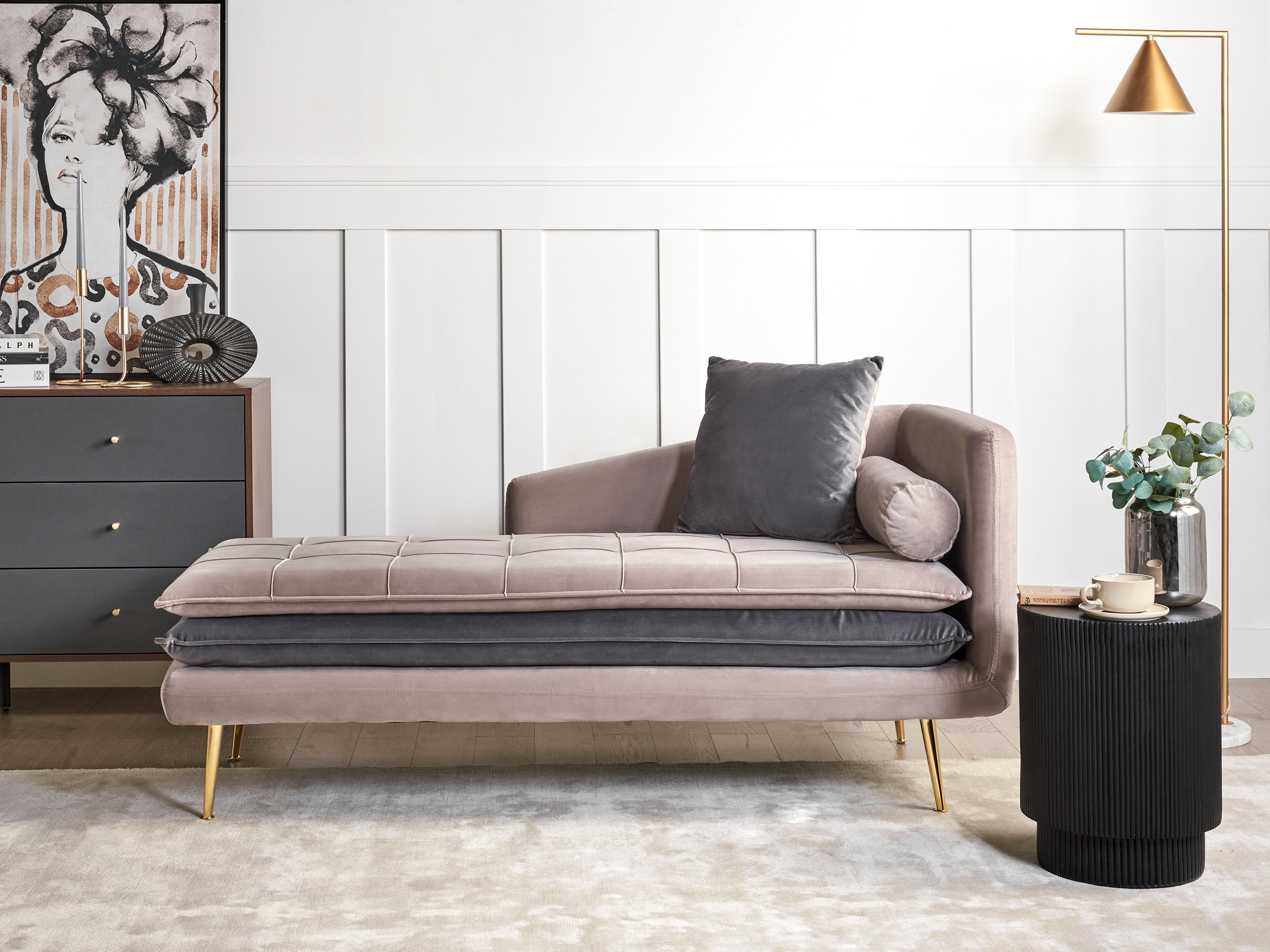 Rechtszijdige chaise longue GONESSE Fluweel Taupe