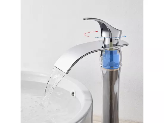 AuraLum Max Robinet de Lavabo Salle Bain,Mitigeur Lavabo de Cascade,Bec Haut 315mm,Robinet Vasque Robinetterie en Laiton,Chromé ,EU Modèle