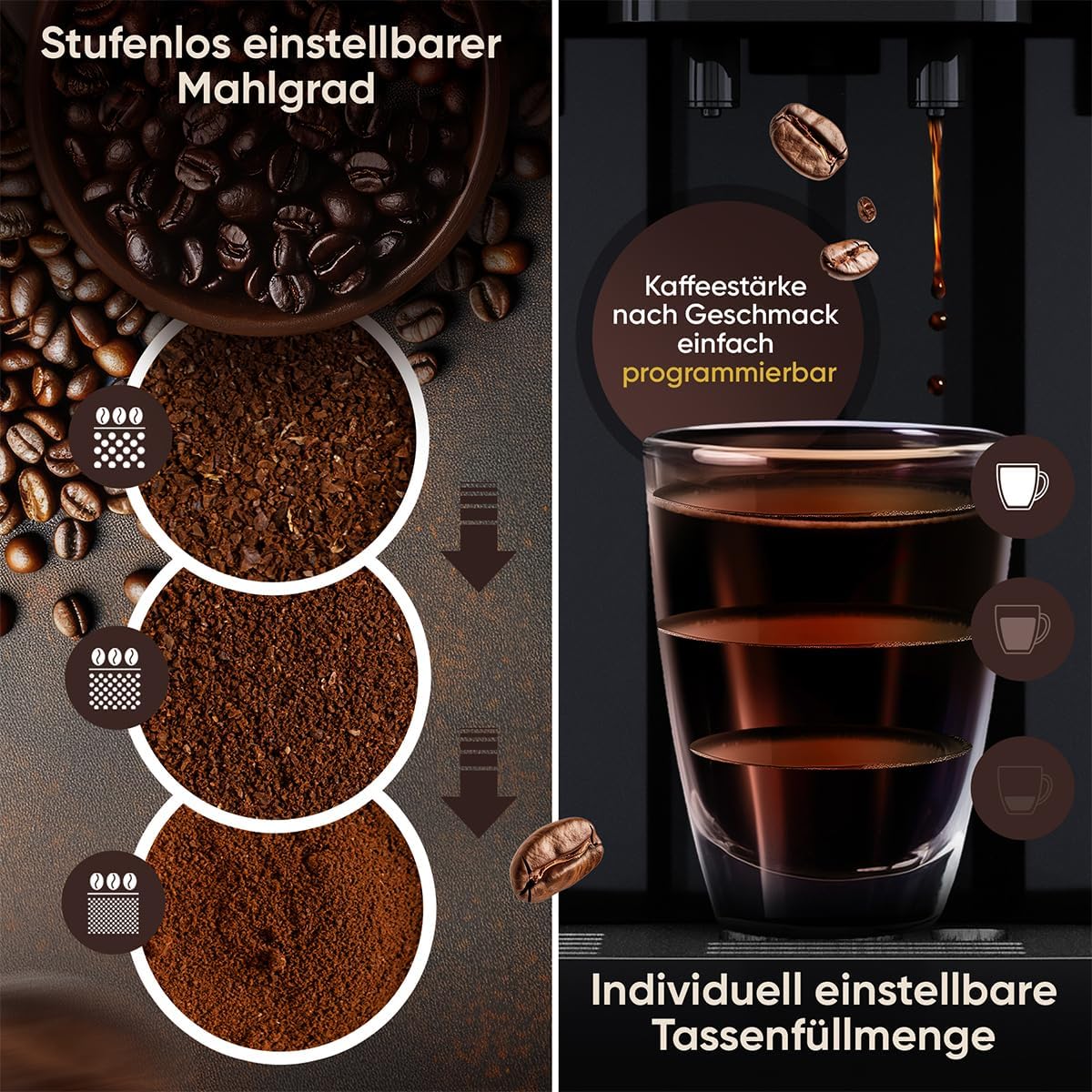 ProfiCook® Kaffeevollautomat mit Milchaufschäumdüse für Cappuccino | Kegelmahlwerk | mit Vorwärmfunktion für Tassen | italienische Profi-Pumpe | Touch-Display | Kaffeemaschine | PC KAV 1281