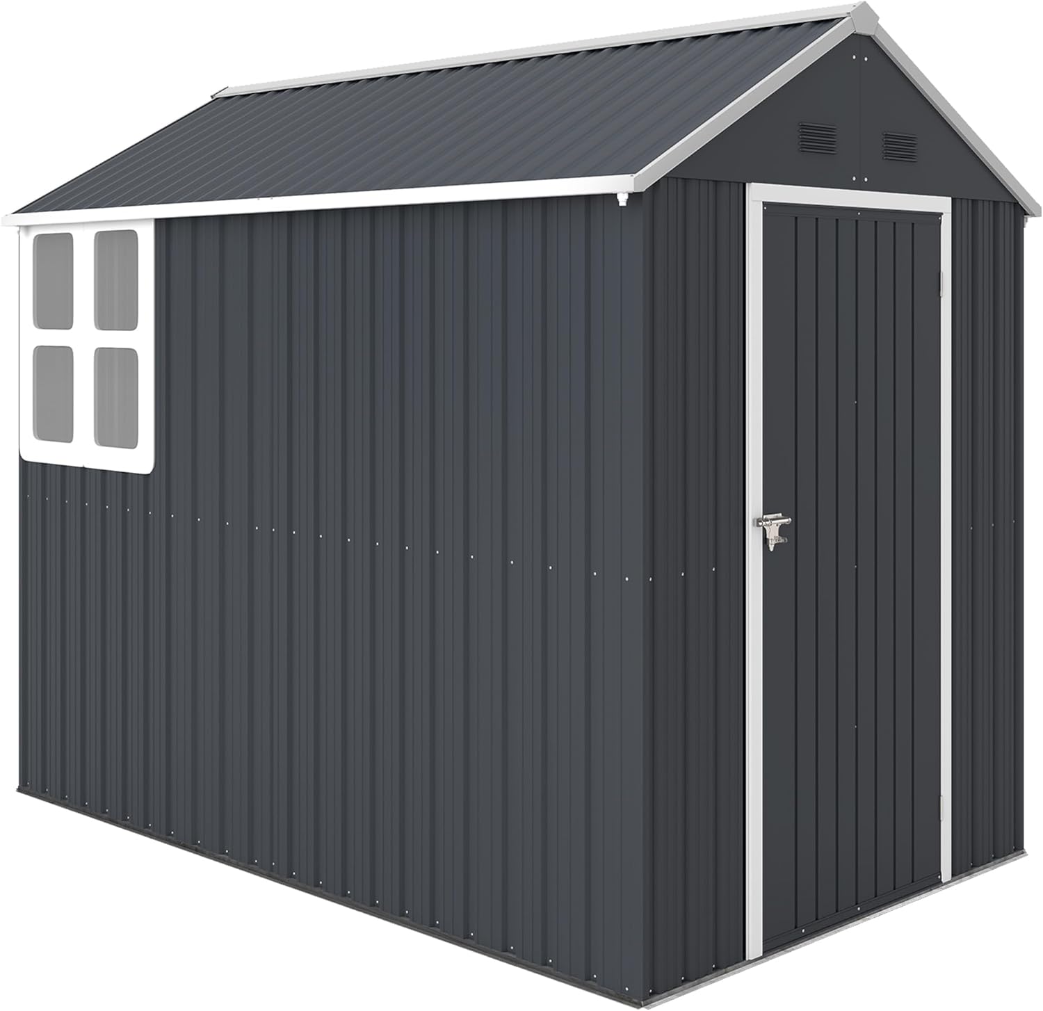 Outsunny Geräteschuppen 4㎡, Stahl Gartenhaus mit Fenster 259 x 172 x 222 cm abschließbares Gerätehaus, Gartenschrank für Terrasse, Balkon, Dunkelgrau