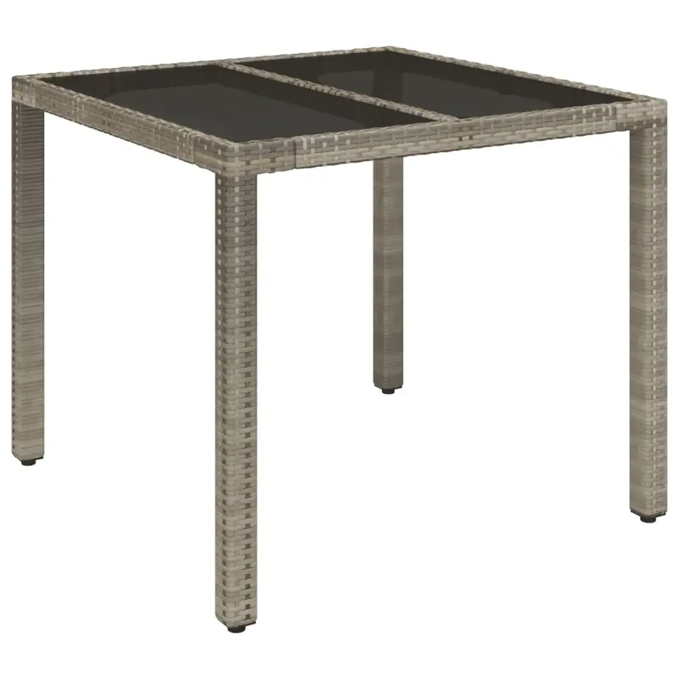 vidaXL - Tuintafel Met Glazen Blad - Grijs - Poly rattan - 90 x 90 x 75 cm