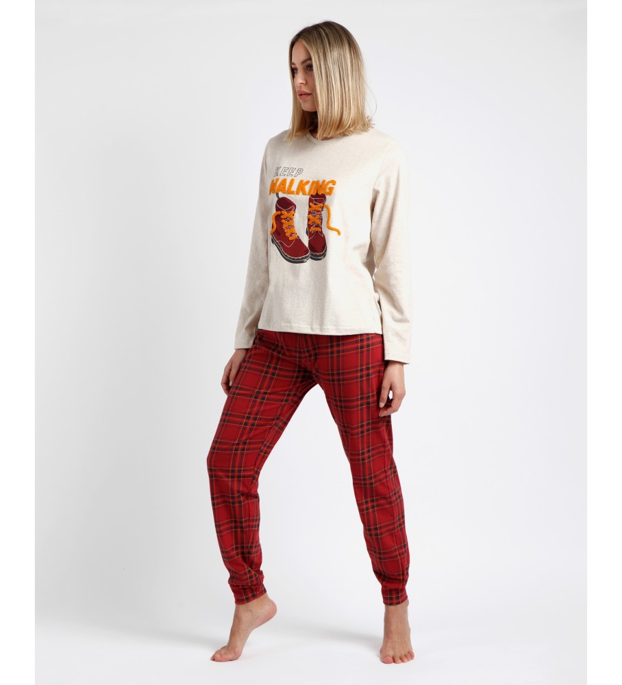 Pijama de manga comprida Admas Keep Walking bege