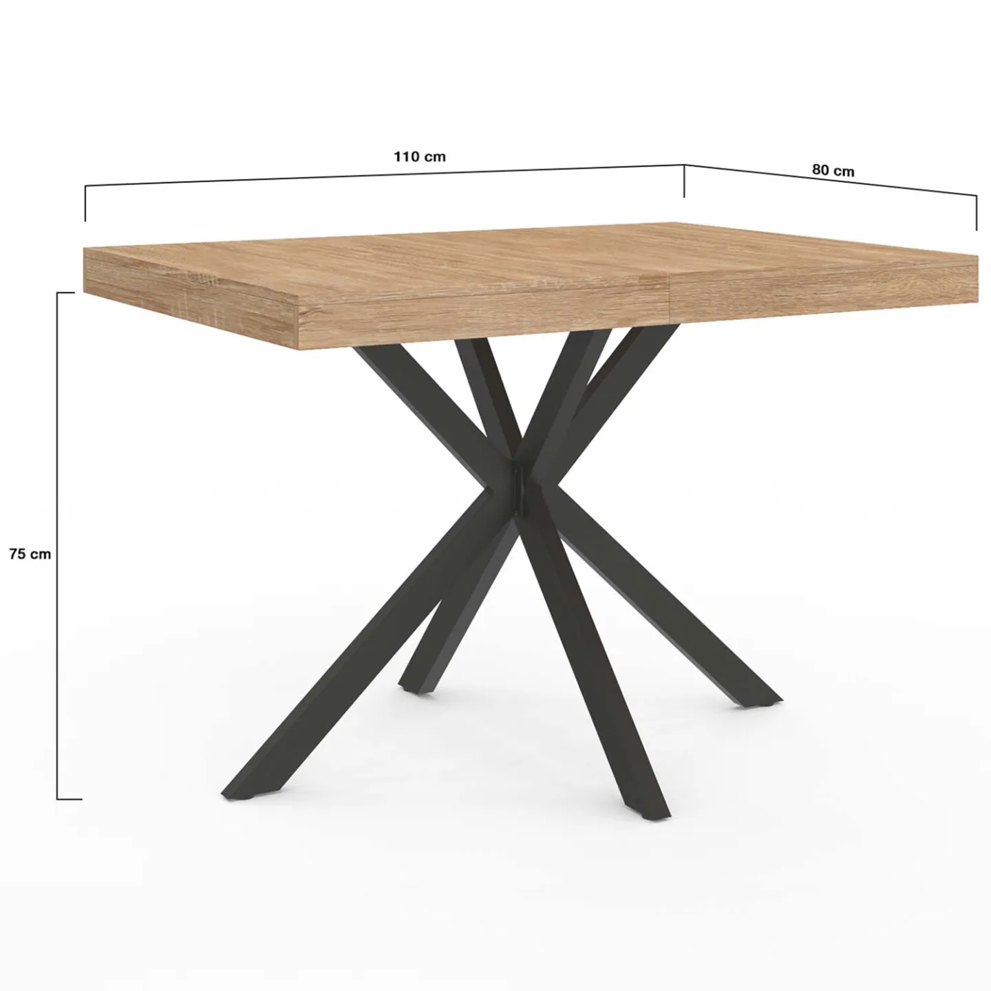 Table à manger rectangle ALIX 6 personnes pied araignée bois et noir 110 cm
