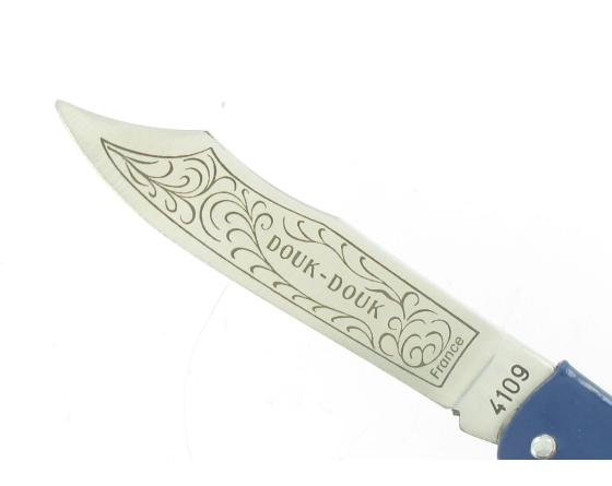 Douk Douk 160 Inox - Manche Acier couleur BLEU - GAINE CUIR Couteau de poche Le Thiers par Cognet Douk Douk