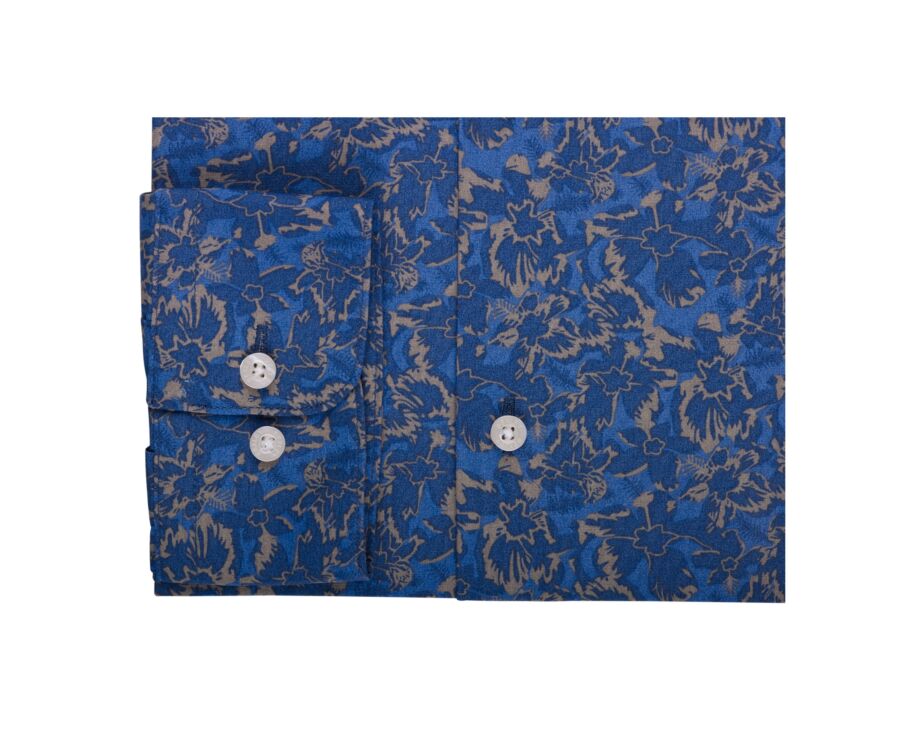 Chemise bleue indigo à motif tropical kaki - GALLIBERT