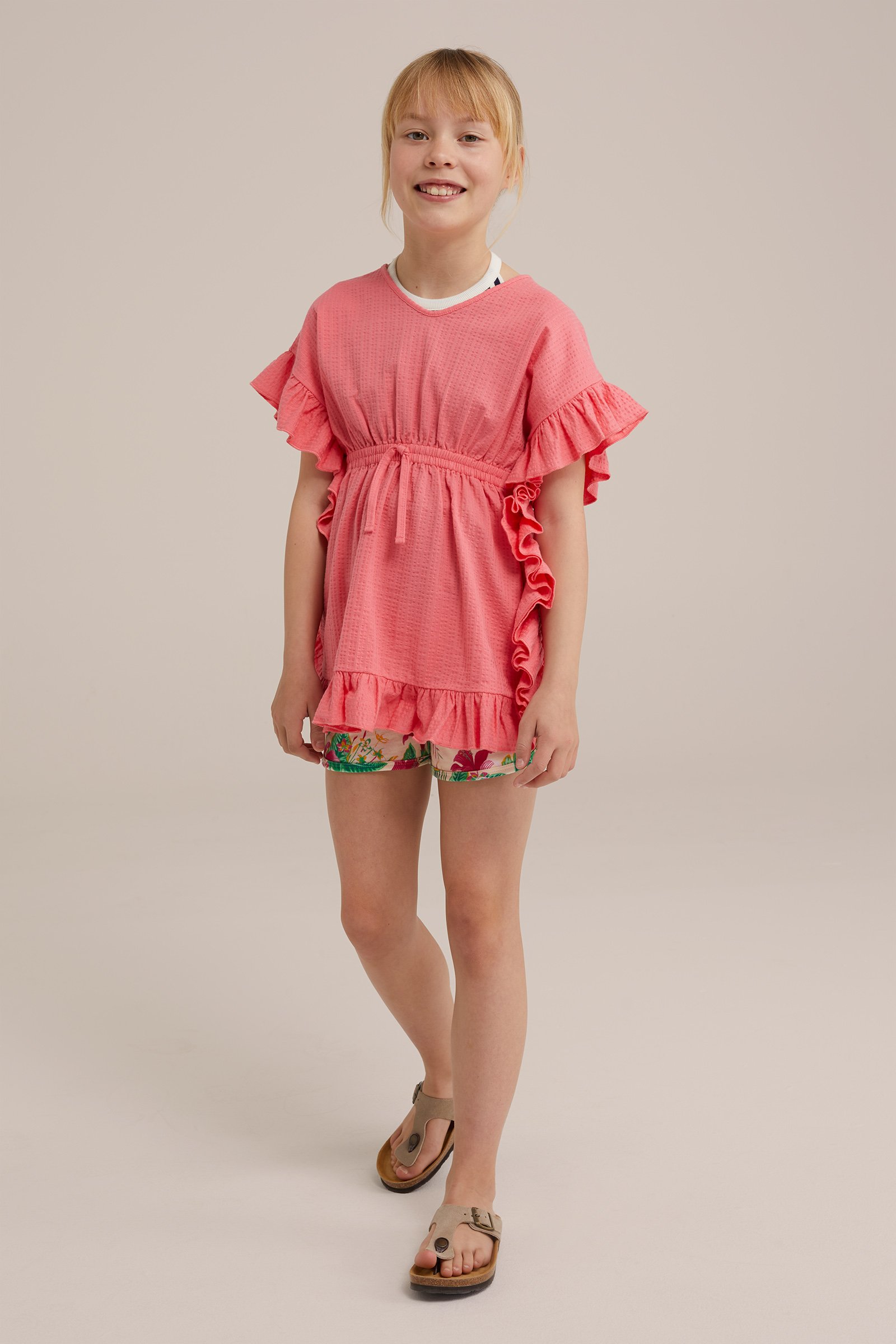 Meisjes strandjurk met structuur WE Fashion Felroze