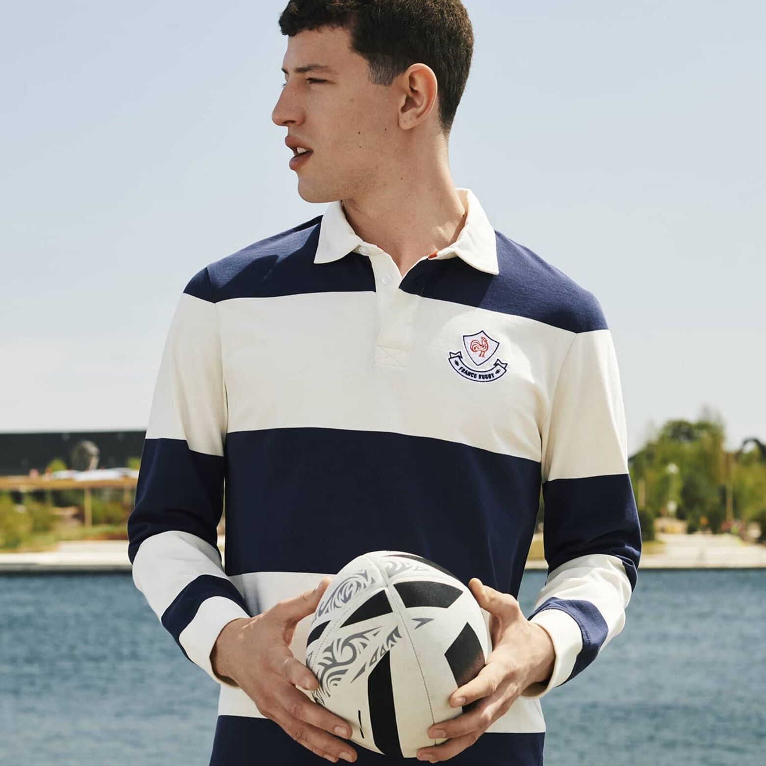 Polo manche longue licence France rugby Ecru