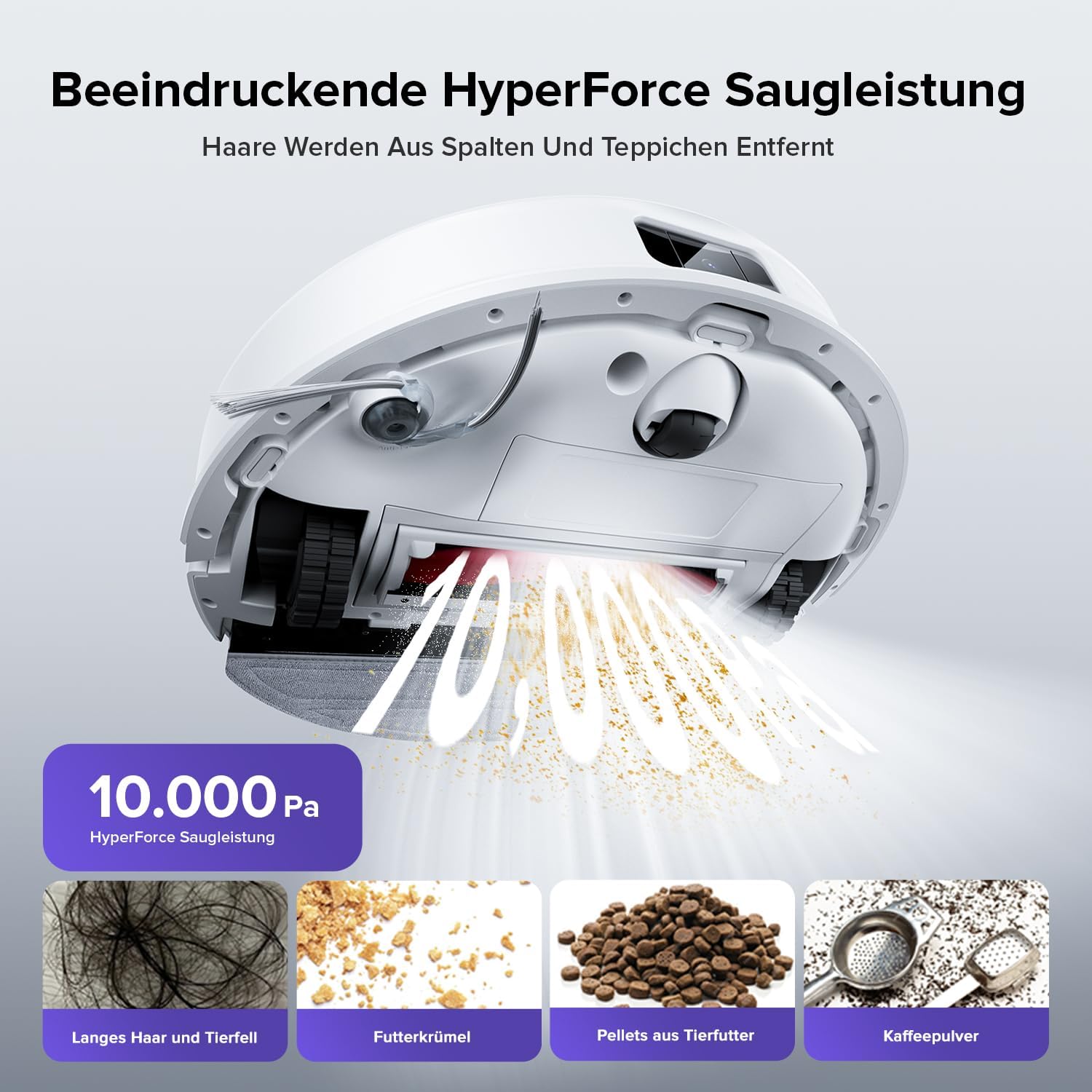 roborock Q10 S5-Set Saugroboter mit Wischfunktion, 10.000 Pa HyperForce Saugkraft, Dual Anti-Tangle System, Auto Lifting Mopping, Ideal für Tierhaare&Teppiche&Hartböden (Weiß)