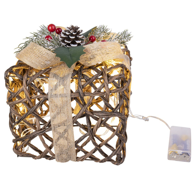 Deko-Geschenk mit LED - braun - ca. 20 cm