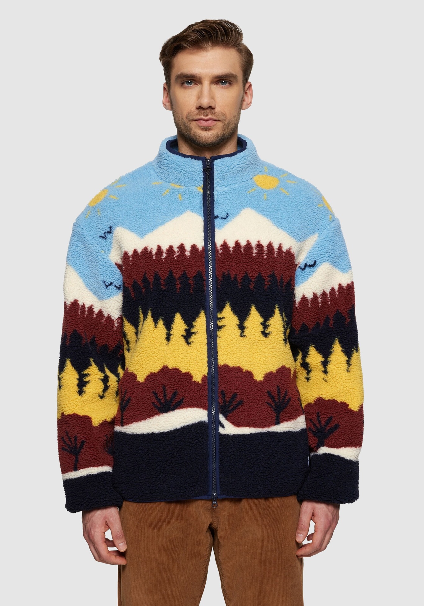 Knowledge Cotton Apparel Fleecejacke Loose Faroe Isle Teddy Multi Color AOP