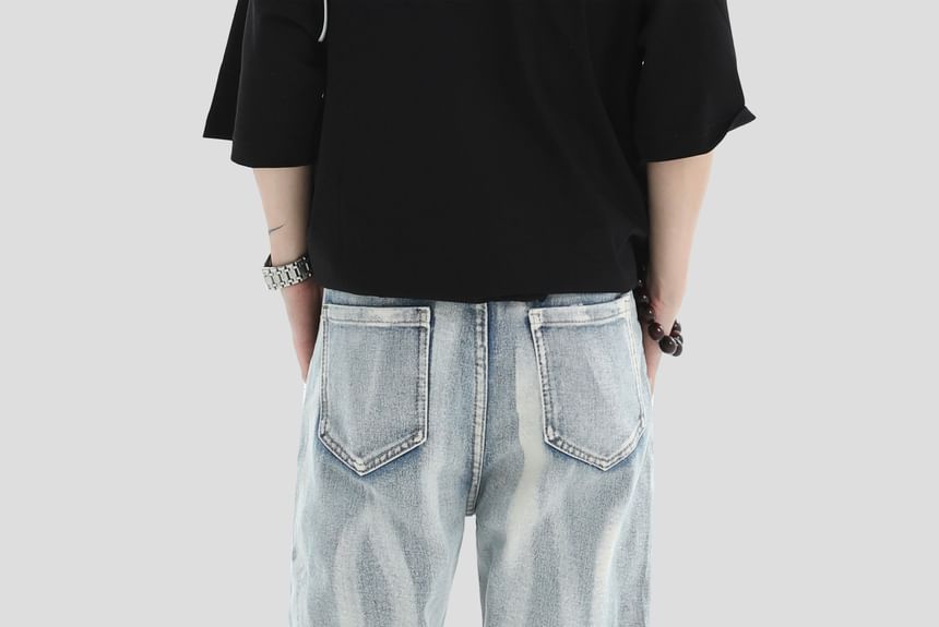 INStudio - Mid Rise Washed Straight Leg Jeans