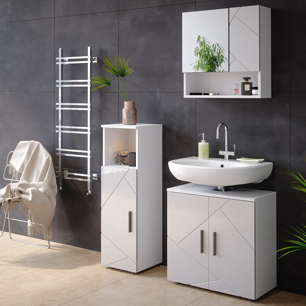 Vicco Midischrank Badschrank Badezimmerschrank Irma 3 Fächer 1 Tür Weiß /HGL